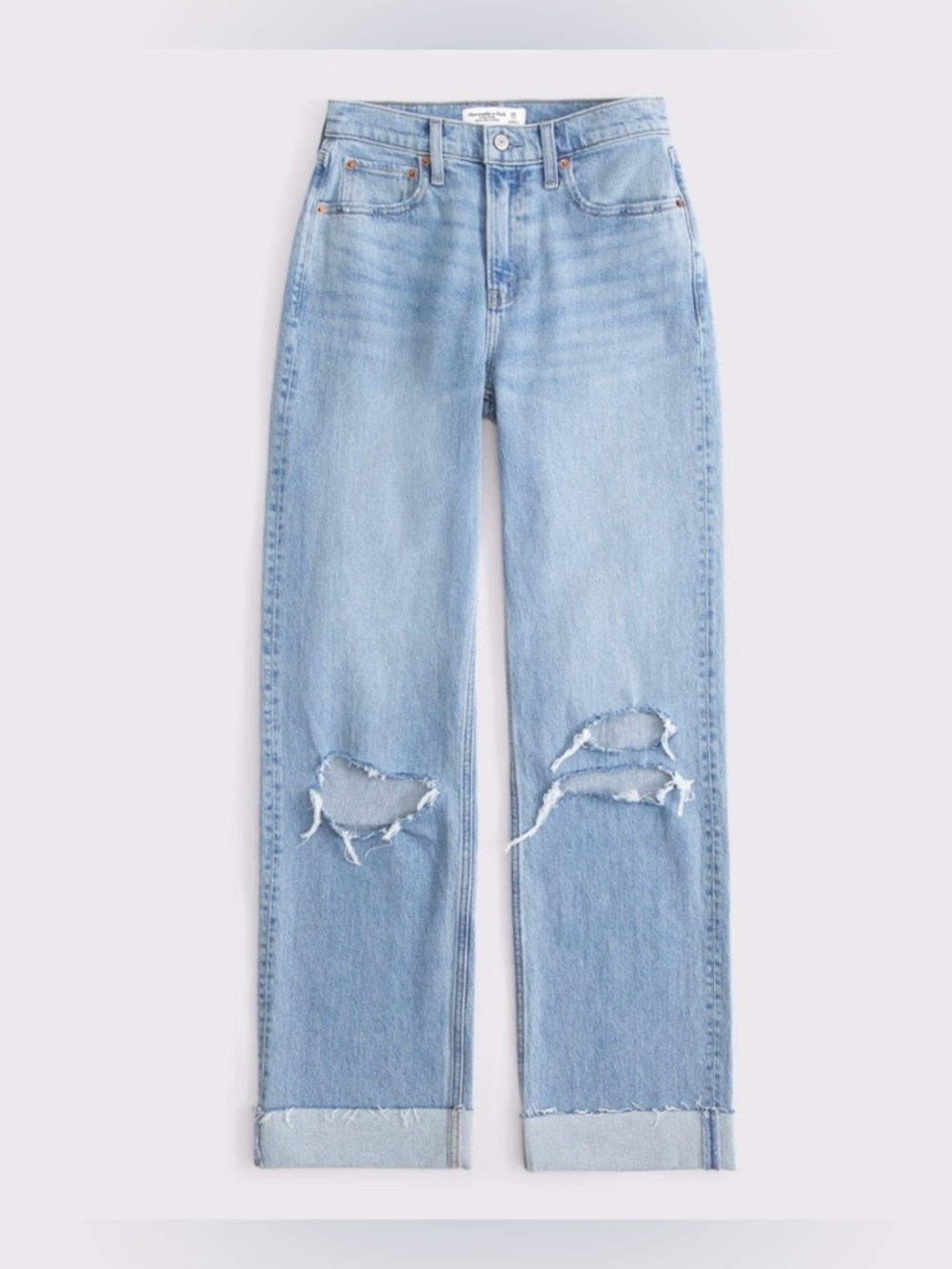 Abercrombie & Fitch|High rise 90’s relaxed Light Wash Distressed Ripped Jeans•